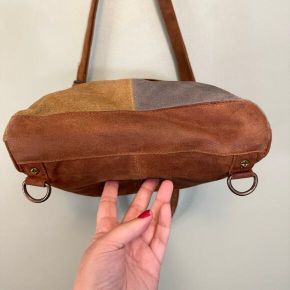 We The Free People Crossbody Shoulder Bag Suede Brown Flap 3 Tone Convertible - Picture 5 of 14